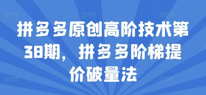 拼多多原创高阶技术第38期，拼多多阶梯提价破量法-网创项目
