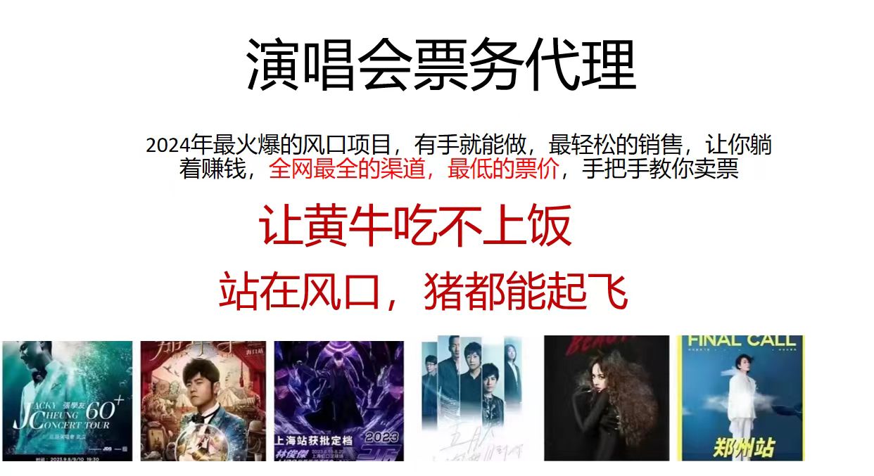 （11753期）演唱会票务代理，2024年最火爆风口项目，全网最低的票价，小白一分钟上…-网创项目