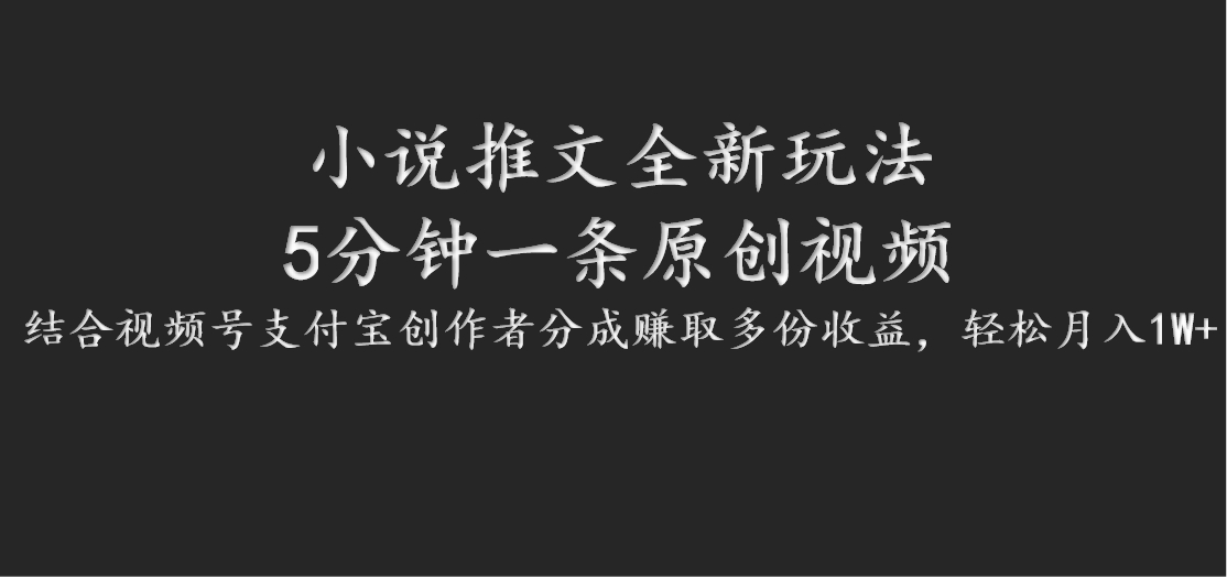小说推文全新玩法，5分钟一条原创视频，结合视频号支付宝创作者分成赚取多份收益-网创项目