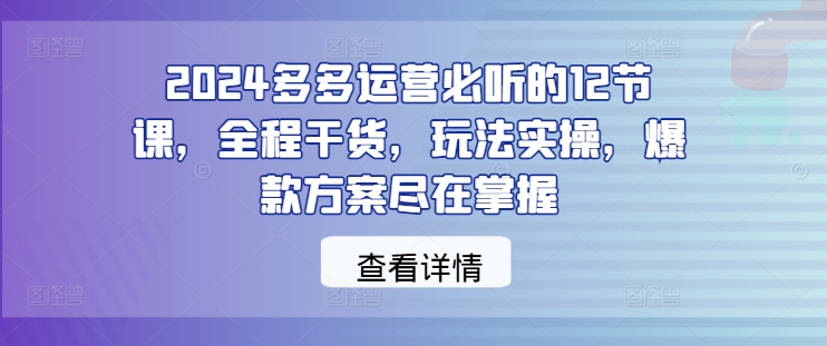 2024多多运营必听的12节课，全程干货，玩法实操，爆款方案尽在掌握-网创项目
