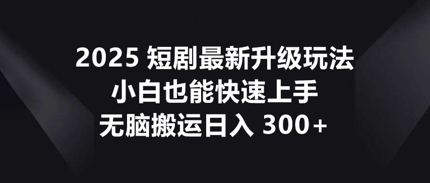 2025短剧最新升级玩法，小白也能快速上手，无脑搬运日入300+-网创项目