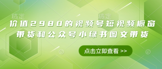 价值2980的视频号短视频橱窗带货和公众号小绿书图文带货-网创项目