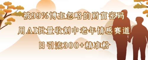 被99%博主忽略的财富密码：用AI批量收割中老年情感赛道，日引流300+精准粉-网创项目