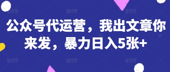 公众号代运营，我出文章你来发，暴力日入5张+【揭秘】-网创项目