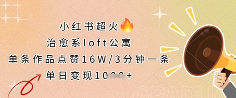 小红书超火的治愈系loft公寓，单条作品点赞16W，3分钟一条，单日变现数张-网创项目