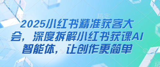 2025小红书精准获客大会，深度拆解小红书获课AI智能体，让创作更简单-网创项目