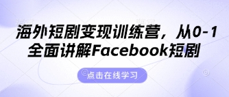 海外短剧变现训练营，从0-1全面讲解Facebook短剧-网创项目