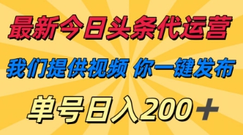 最新今日头条代运营，我们提供视频，你一键发布，单号日入200+【揭秘】-网创项目