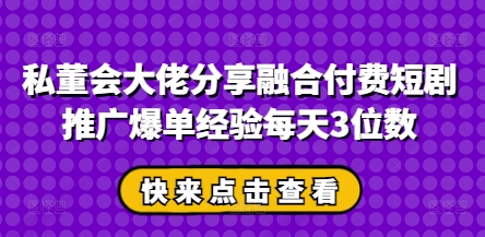 私董会大佬分享融合付费短剧推广爆单经验每天3位数-网创项目