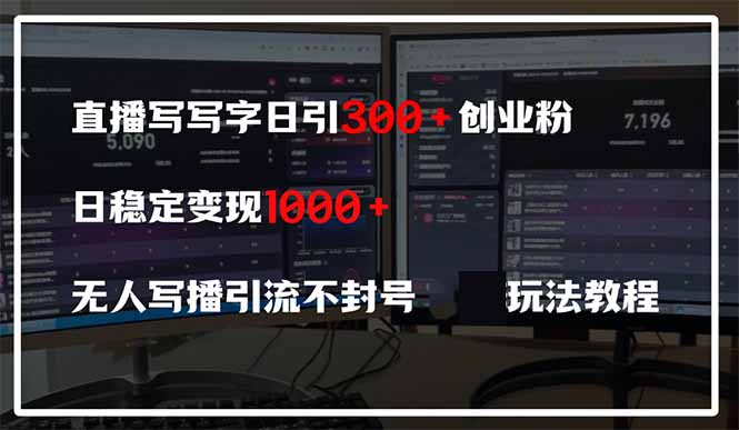 直播写写字日引300+创业粉，日稳定变现600+无人写播引流不封号，玩法教程-网创项目
