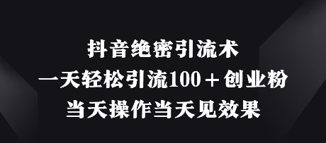 抖音绝密引流术，一天轻松引流100+创业粉，当天操作当天见效果-网创项目