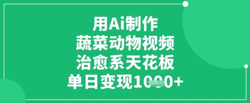 用Ai制作蔬菜动物视频，治愈系天花板，单日变现1k-网创项目