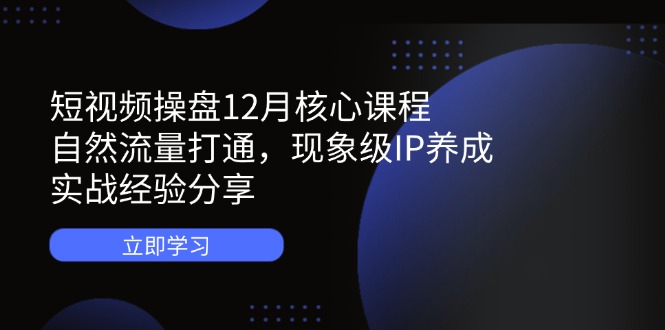 短视频操盘12月核心课程：自然流量打通，现象级IP养成，实战经验分享-网创项目