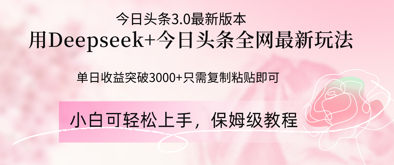 Deepseek结合今日头条全网最新玩法，单日收益突破3000+，只需要简单的…-网创项目