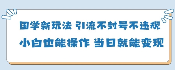 国学新玩法，引流不封号不违规小白也能操作，当日就能变现-网创项目