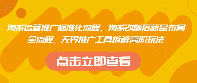 淘系运营推广标准化流程，​淘系改版后新品布局全流程，无界推广工具拆解高阶玩法-网创项目