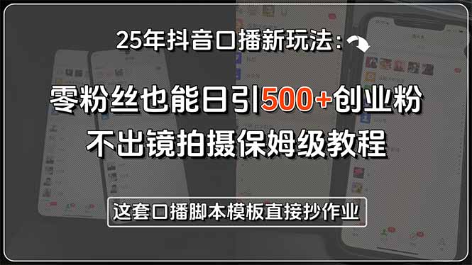 25年抖音口播新玩法：零粉丝也能日引500+创业粉，不出镜拍摄保姆级教程…-网创项目