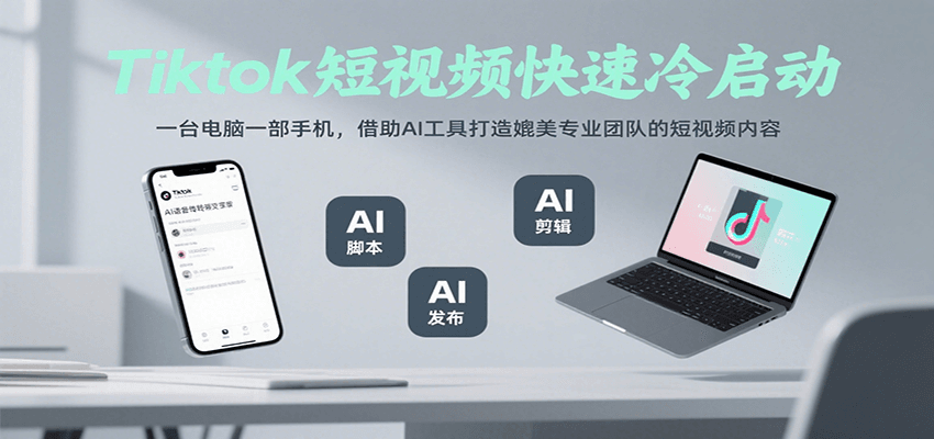 Tiktok短视频快速冷启动，一台电脑一部手机，借助AI工具打造媲美专业团队的短视频内容-网创项目