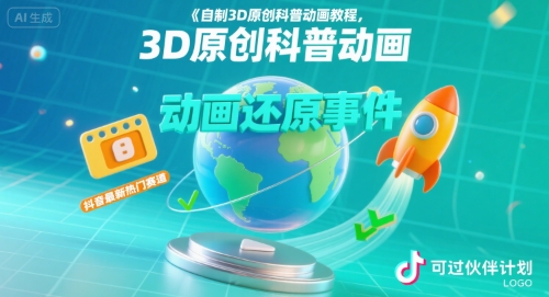 自制3D原创科普动画教程，动画还原事件，抖音最新热门赛道，可过伙伴计划-网创项目