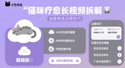 猫咪疗愈长视频拆解 &油管频道运营技巧-网创项目