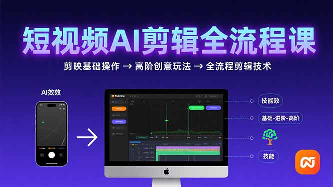 短视频AI剪辑技能，从剪映基础操作到高阶创意玩法，全流程剪辑技术-网创项目