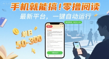 手机就能搞！零撸阅读挂G，最新平台，一键自动运行，随时随地挣，单日50-3张+【揭秘】-网创项目