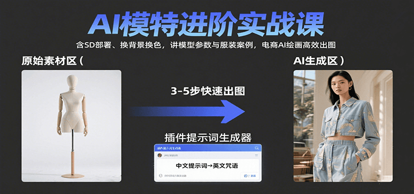 AI模特进阶实战课：含SD部署、换背景换色，讲模型参数与服装案例，电商AI绘画高效出图-网创项目