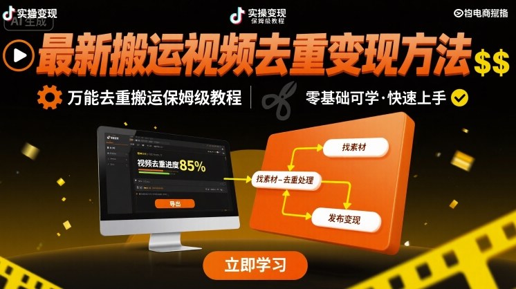 最新搬运视频去重变现方法，万能去重搬运保姆级教程-网创项目
