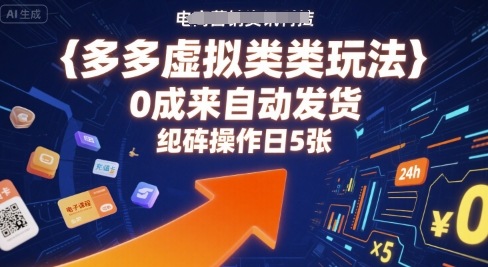 多多虚拟类目玩法，0成本全自动发货，矩阵操作日5张-网创项目