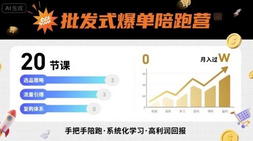 批发式爆单陪跑营，20节课带你实现批发式爆单，带你经松月入过W-网创项目