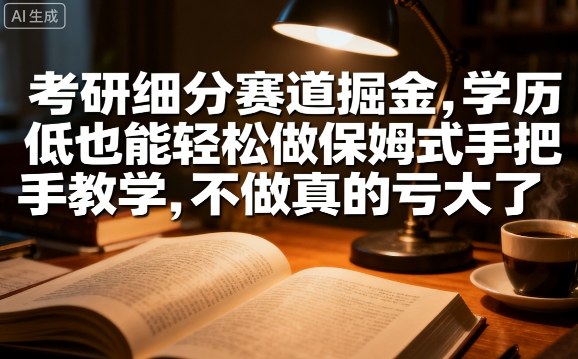 考研细分赛道掘金，日入1k+，学历低也能轻松做保姆式手把手教学，不做真的亏大了【揭秘】-网创项目