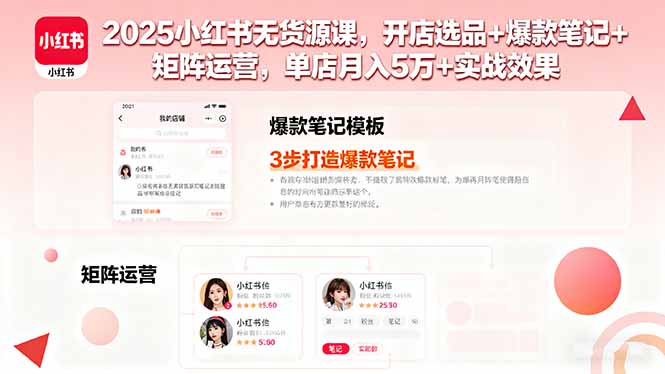 2025小红书无货源课，开店选品+爆款笔记+矩阵运营，单店月入5万+实战效果-网创项目